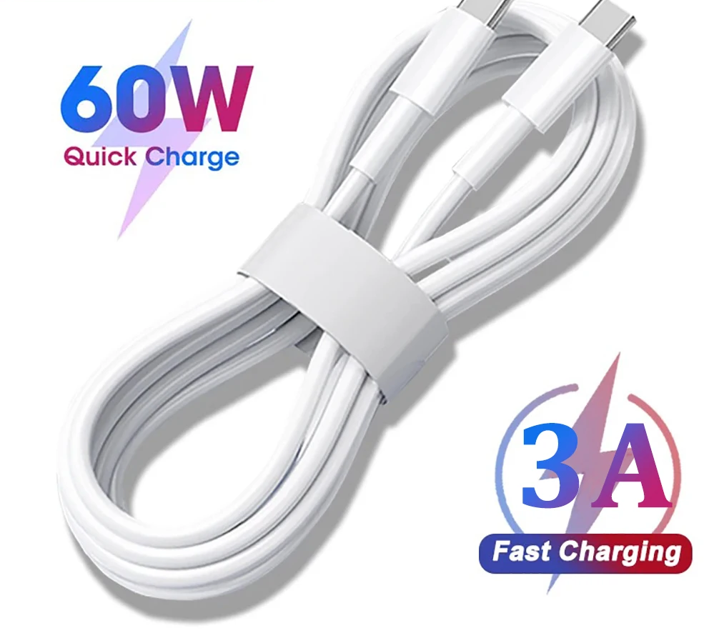 USB-C to USB-C PD 3.0 60W Fast Charging and Data Transfer Cable for Samsung, MacBook, and Huawei